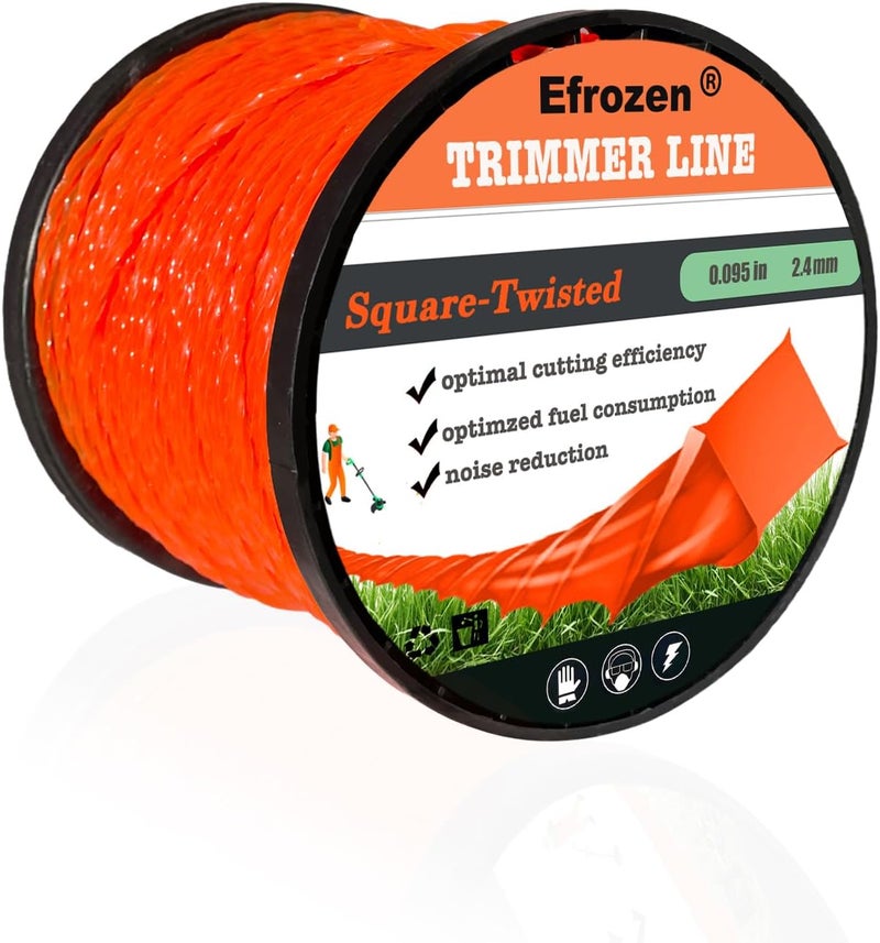 efrozen String Trimmer Line .095-Inch, 381 Feet of Orange Square Twisted Heavy Duty Weed Eater String, Premium Commercial Weed Wacker String Spool Replacement - Image 1
